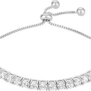 Adjustable Tennis Bracelet for Women - 18K White Gold or Gold Plated Round Cut A